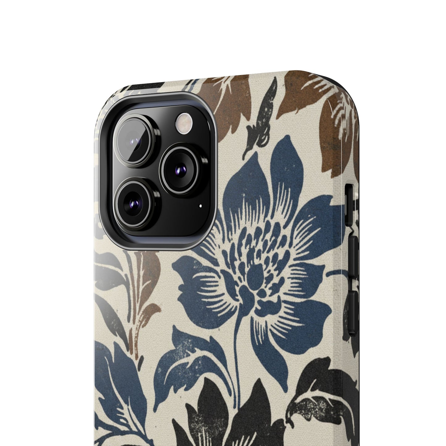 Floral Vintage Tough Phone Case — Blue & Brown Botanical Protection