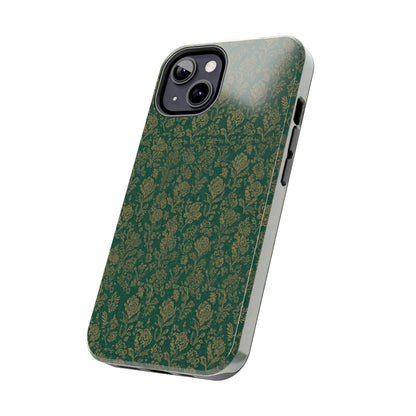 Vintage Floral Tough Phone Case — Green Damask Protective Cover