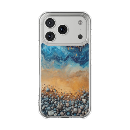 Clear Magnetic Phone Case — Blue Ocean Agate Design, Impact-Resistant Protection