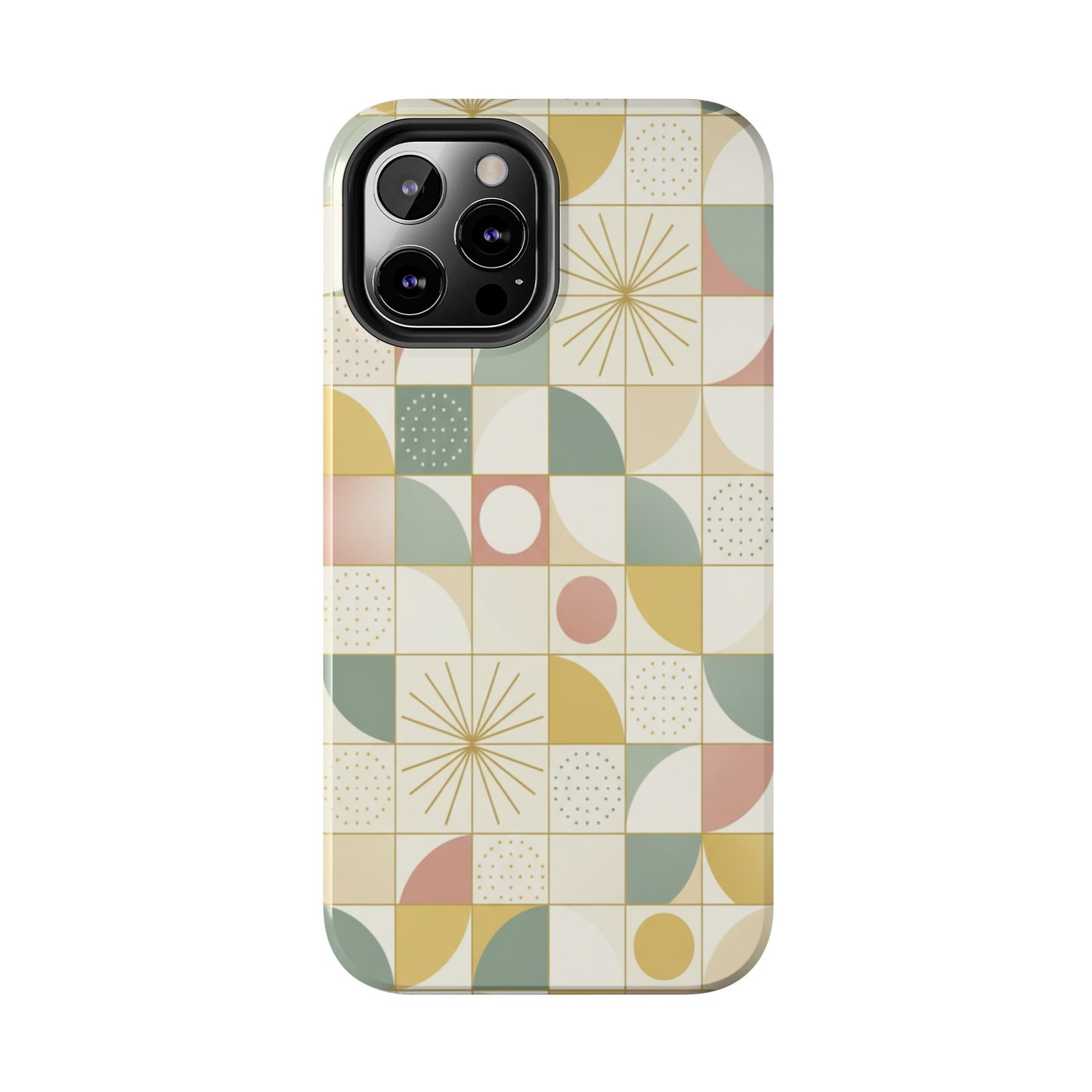 Retro Geometric Tough Phone Case — Pastel Midcentury Pattern