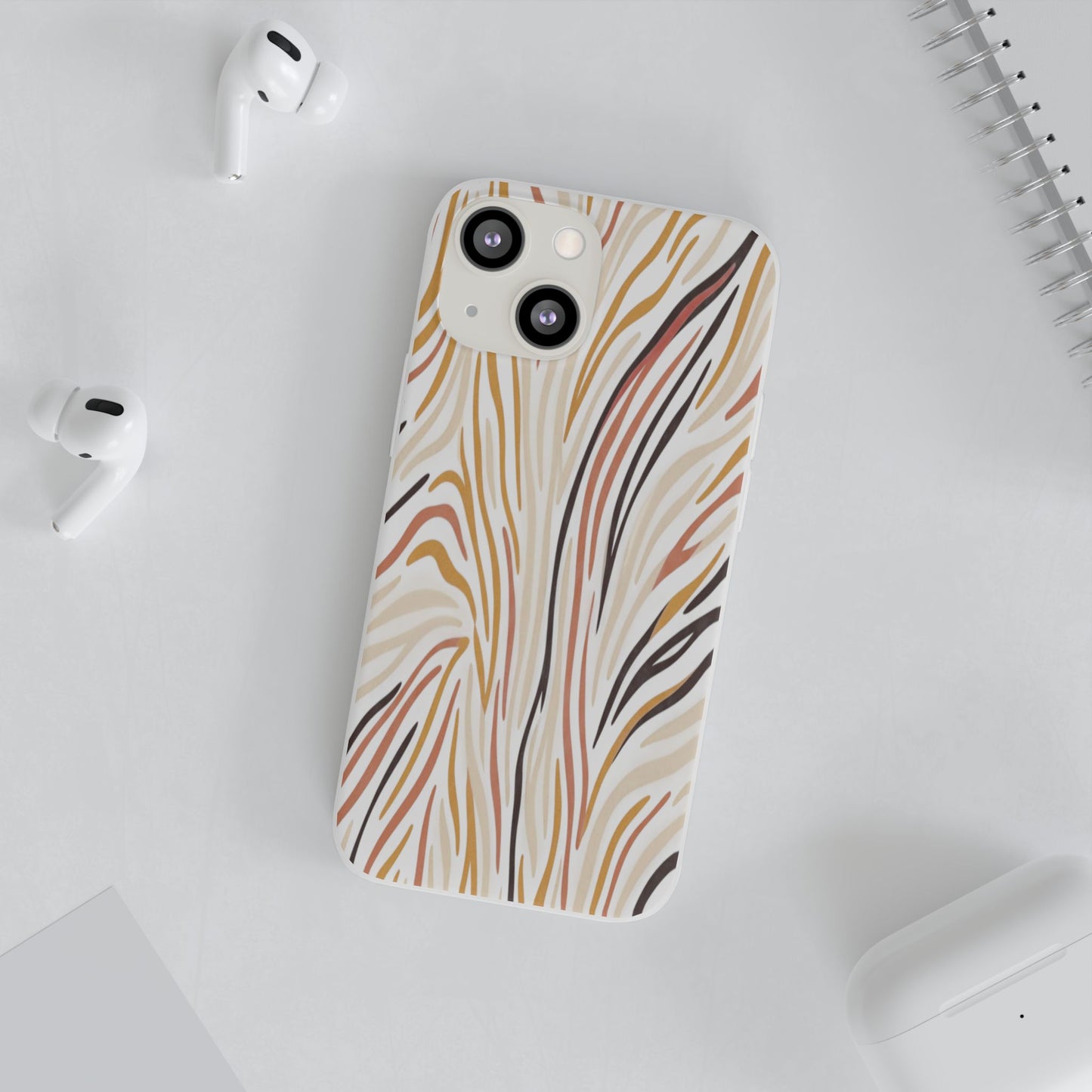 Marbled Neutral Stripe Phone Case — Abstract Beige & Terracotta Flexi Case