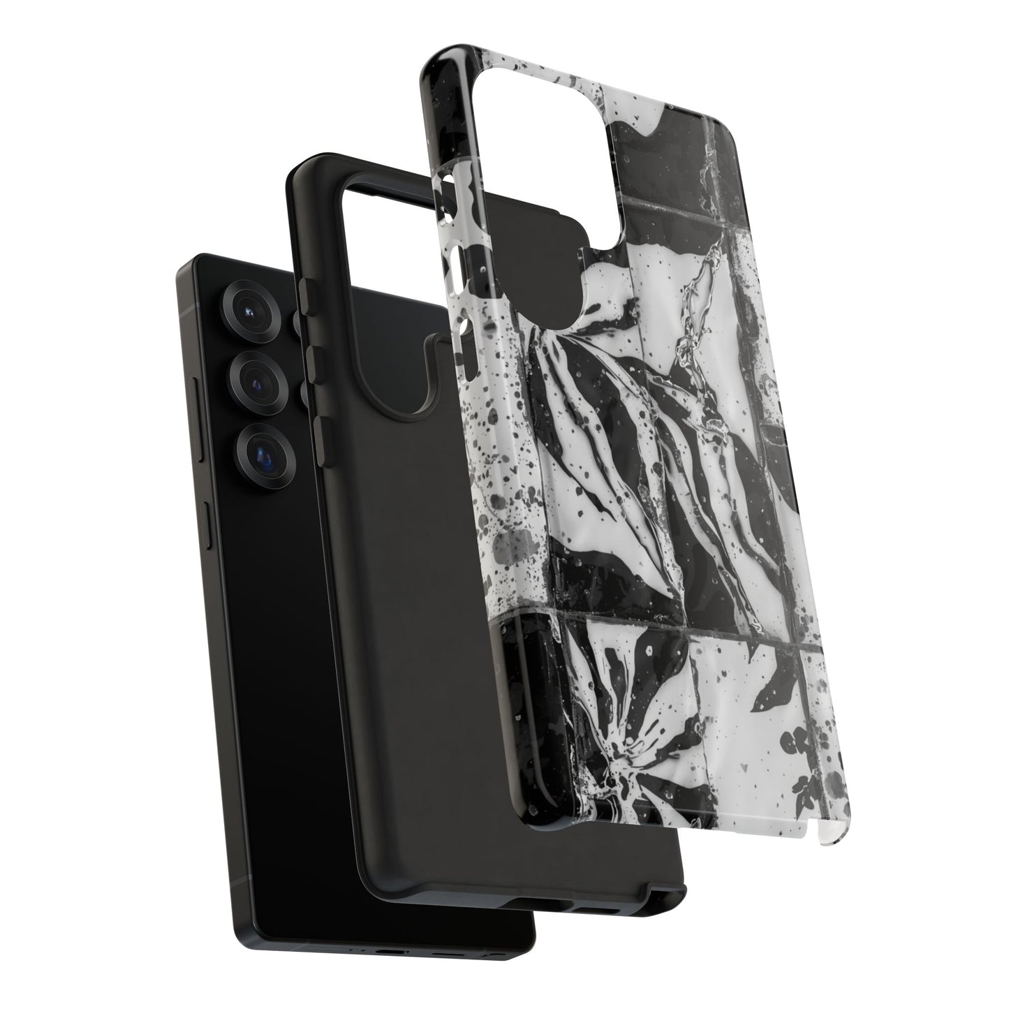 Monochrome Tile Floral Tough Phone Case