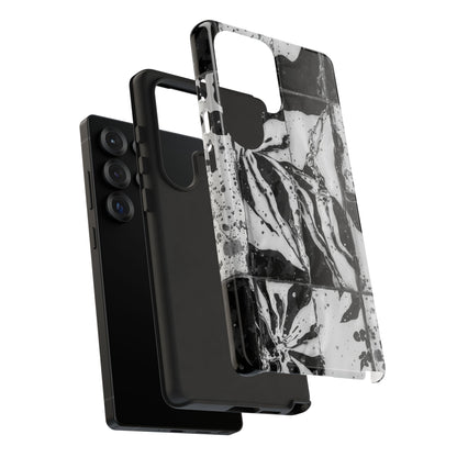 Monochrome Tile Floral Tough Phone Case