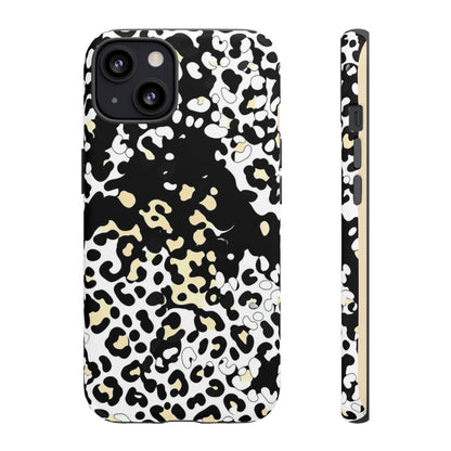 Leopard Splash Tough Phone Case — Black & Cream Animal Print Protective Cover