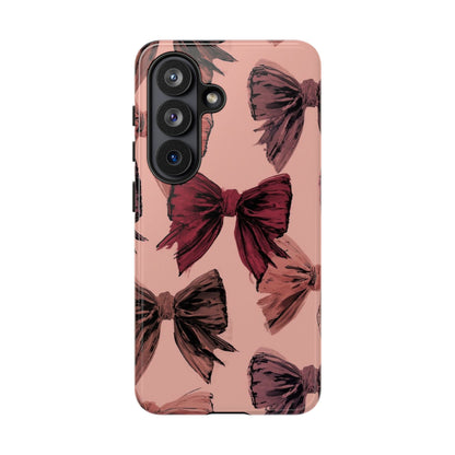 Bow Pattern Tough Phone Case — Pink Watercolor Bows Protective iPhone Cover