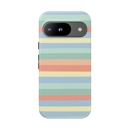 Pastel Striped Phone Case — Retro Horizontal Multi-Color Tough Case