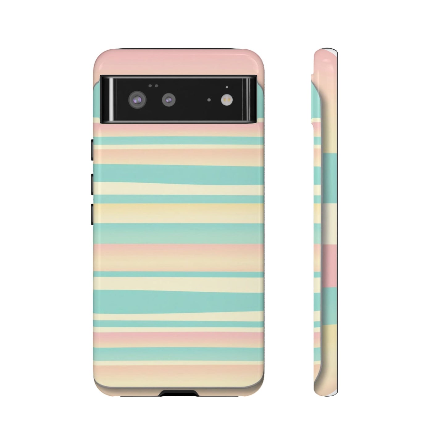 Pastel Striped Tough Phone Case — Mint, Peach & Cream Protective Cover