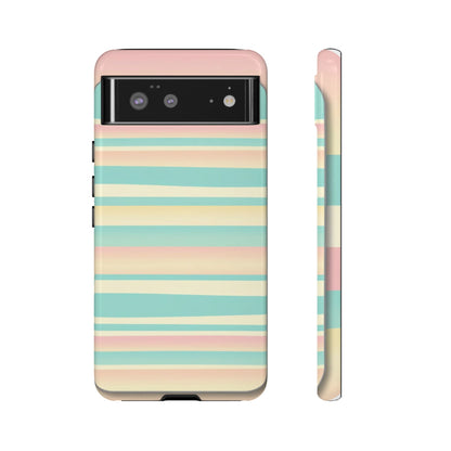 Pastel Striped Tough Phone Case — Mint, Peach & Cream Protective Cover