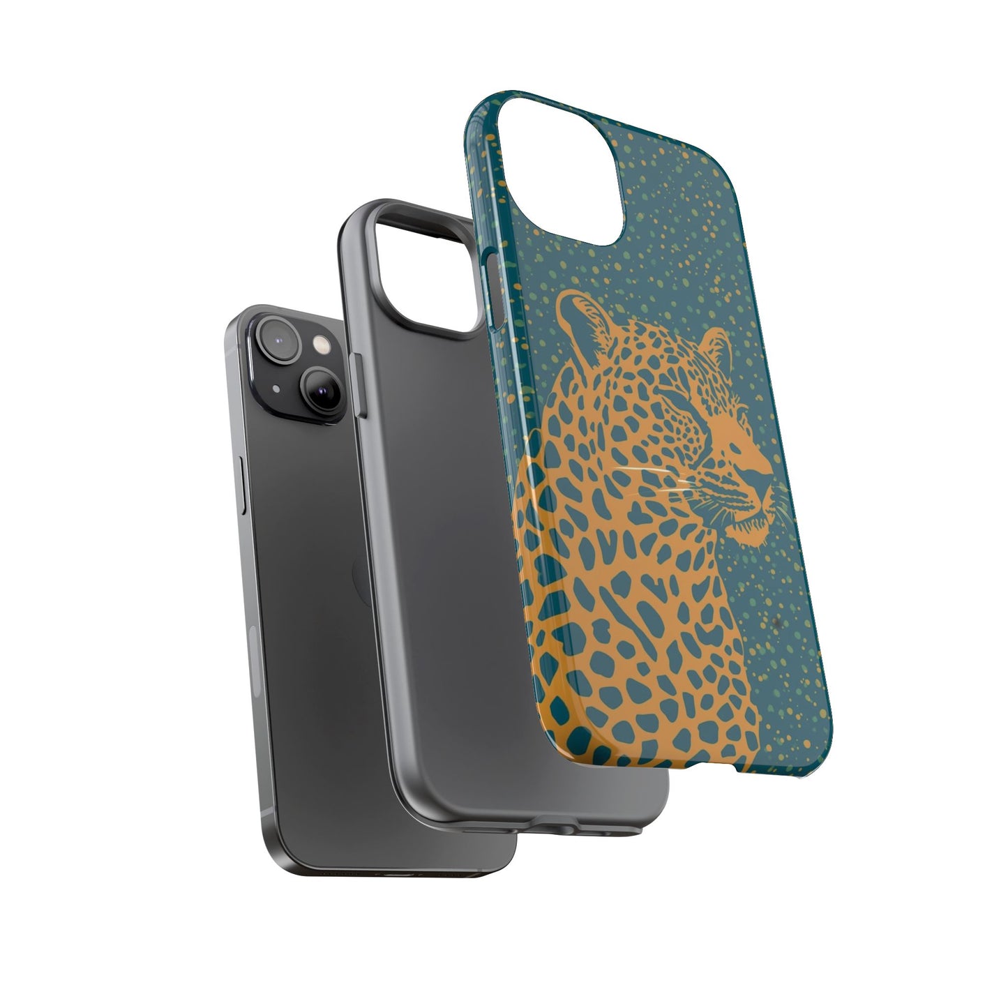 Leopard Spotlight Phone Case — Teal Gold Animal Print Protective Cover