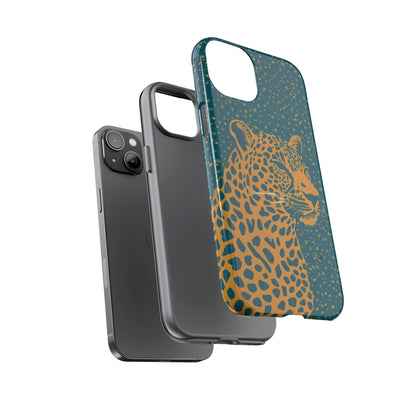Leopard Spotlight Phone Case — Teal Gold Animal Print Protective Cover