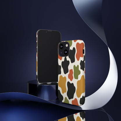 Camouflage Pattern Tough Phone Case – Retro Olive, Rust & Mustard Protective Cover