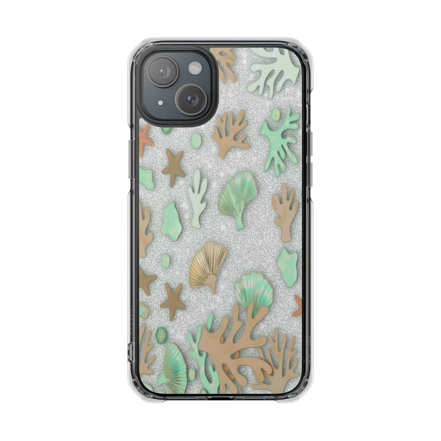 Clear Magnetic Phone Case — Sea Shell & Coral Glitter Design