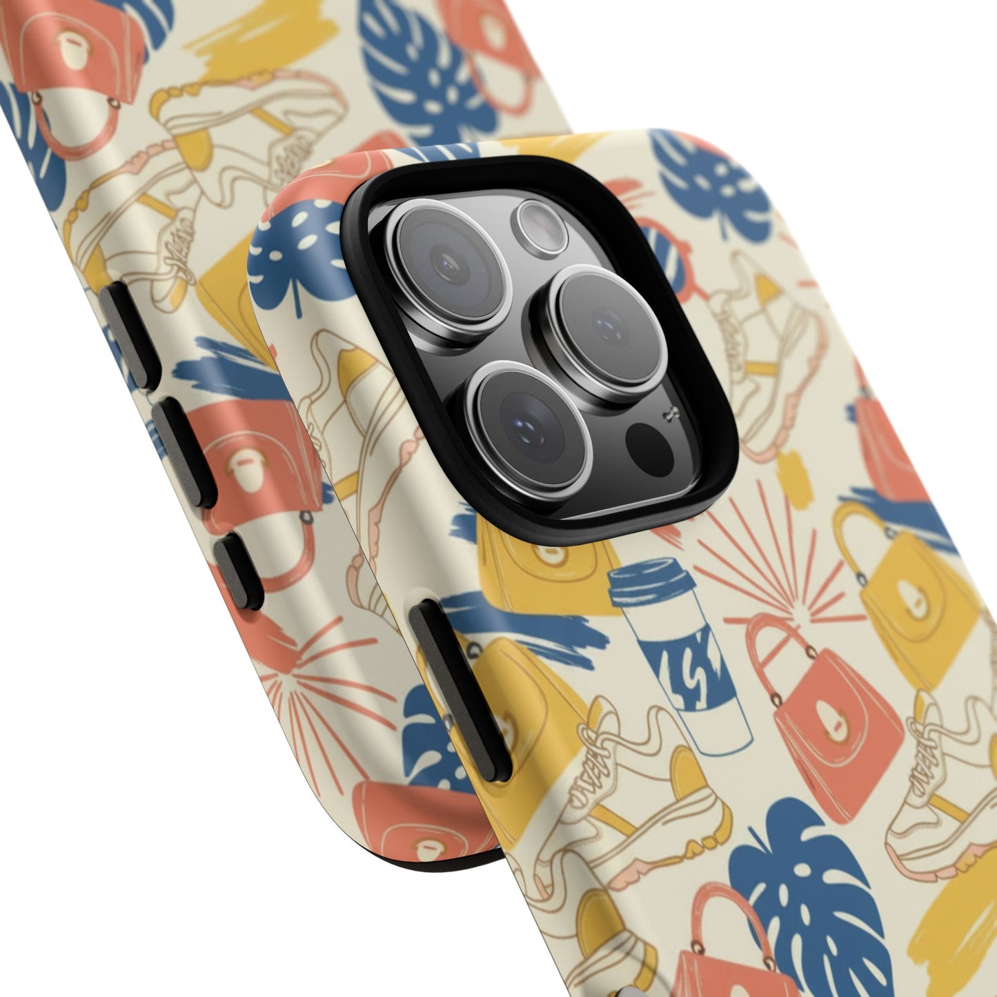 Tough Cases: Retro Summer Pattern Phone Case – Sunglasses, Sneakers & Tropical Leaves