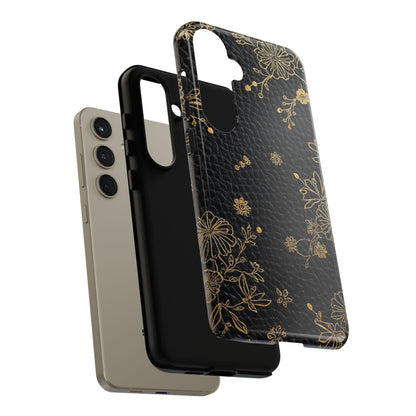 Floral Gold Foil Leather Texture Tough Phone Case