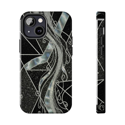 Geometry Tough Phone Case — Iridescent Ribbon on Black Celestial Background