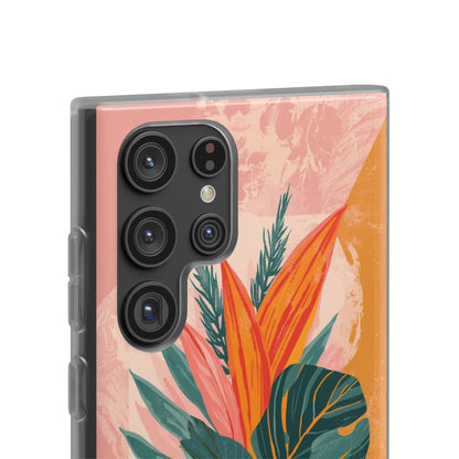 Tropical Botanical Phone Case — Pink & Orange Floral Flexi Case