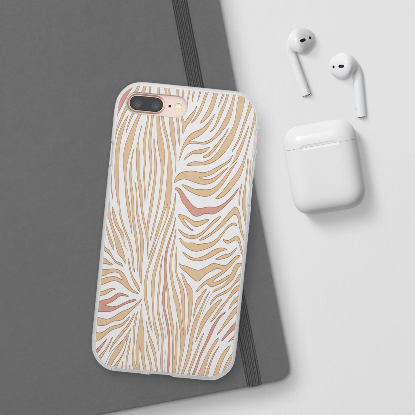 Neutral Zebra Print Flexi Case — Beige & Rose Gold Animal Pattern Phone Cover