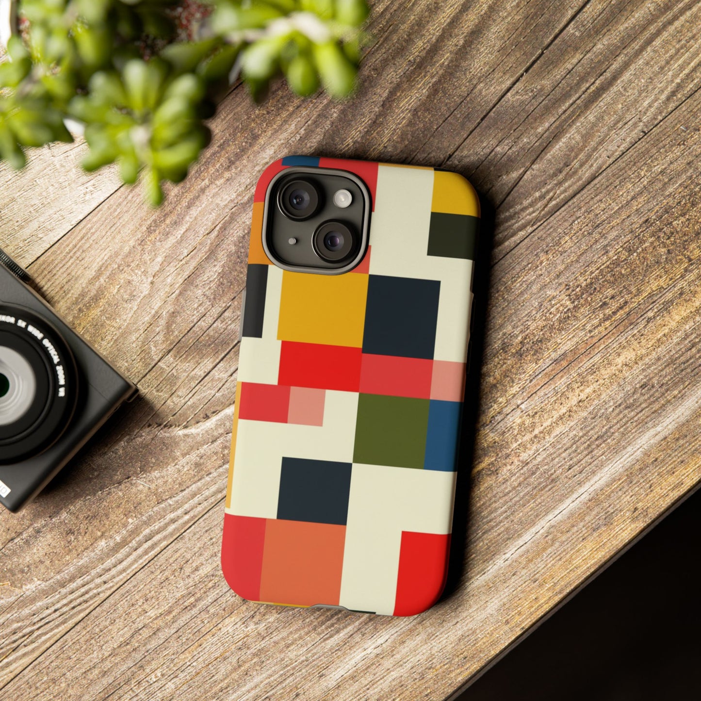 Abstract Color Block Tough Phone Case — Retro Geometric Protective Cover