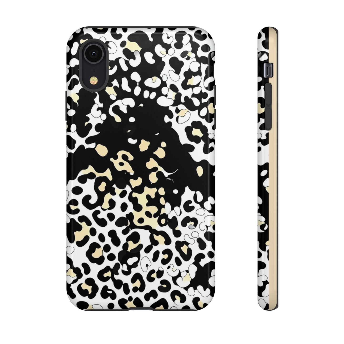 Leopard Splash Tough Phone Case — Black & Cream Animal Print Protective Cover