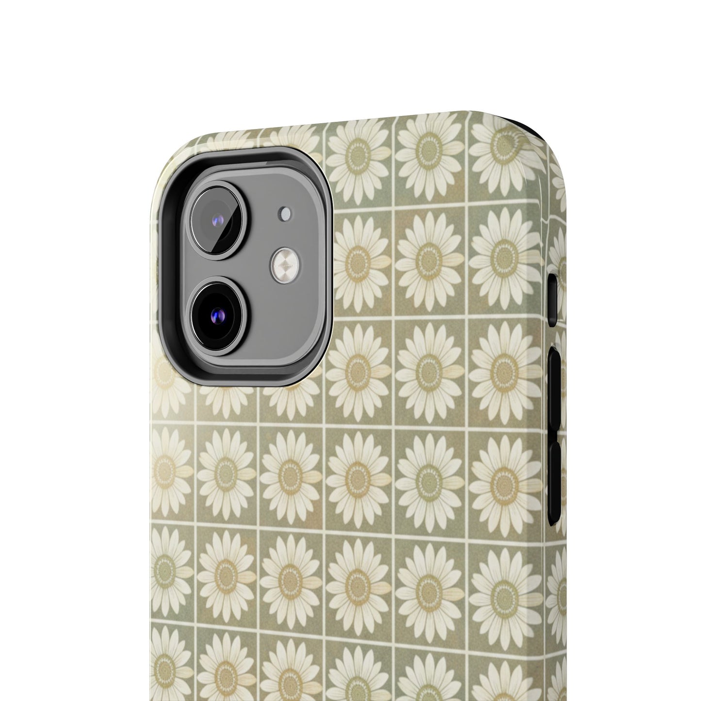 Daisy Tile Tough Phone Case — Retro Floral Protective Phone Cover