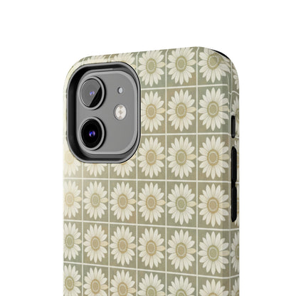 Daisy Tile Tough Phone Case — Retro Floral Protective Phone Cover