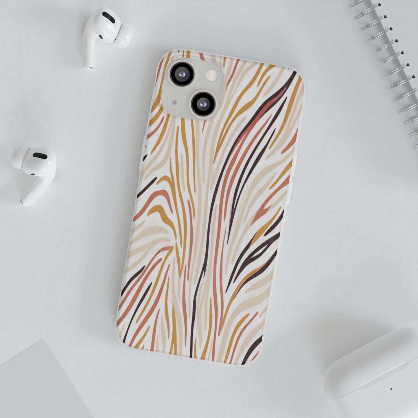 Marbled Neutral Stripe Phone Case — Abstract Beige & Terracotta Flexi Case