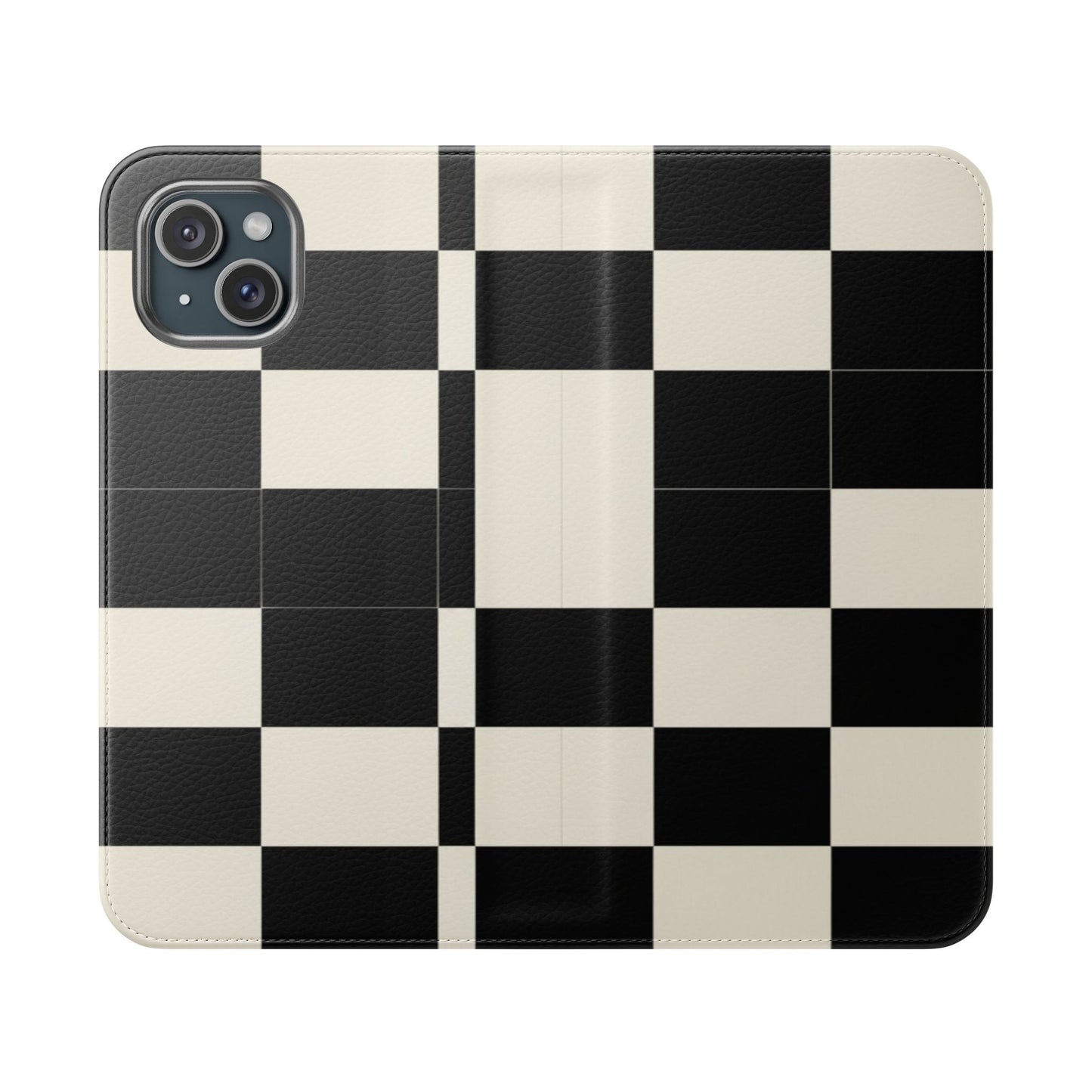 Checkered Flip Phone Case – Black & Cream Retro Grid Wallet Case