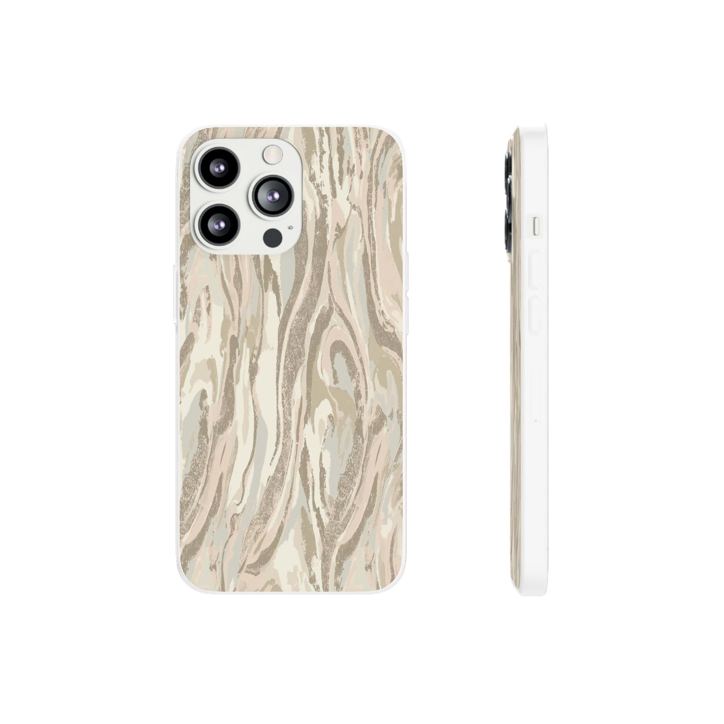Neutral Marble Swirl Flexi Phone Case — Beige Abstract Protective Cover