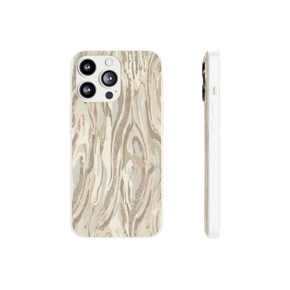 Neutral Marble Swirl Flexi Phone Case — Beige Abstract Protective Cover