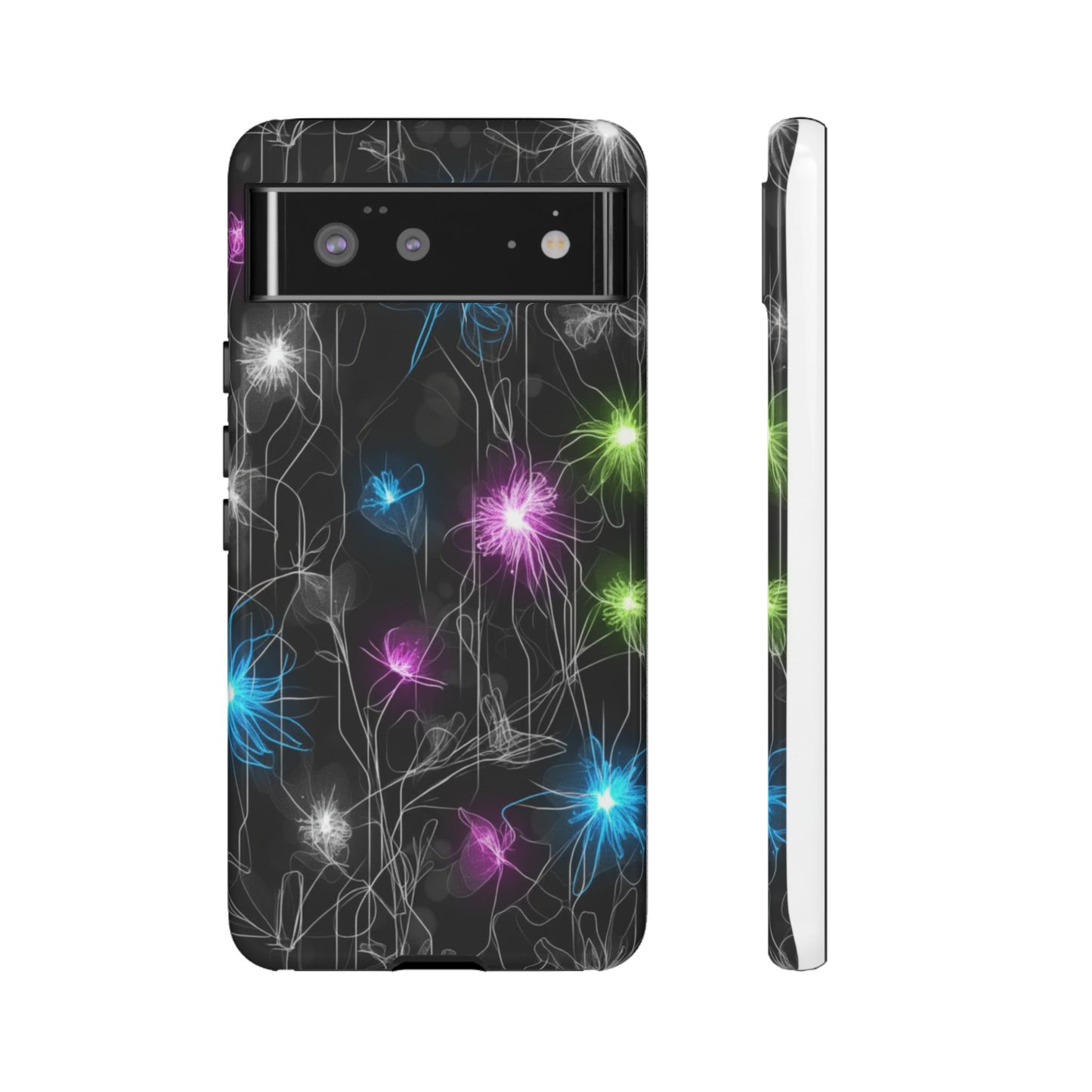 Neon Floral Tough Phone Case — Glow Flower Protective iPhone Cover