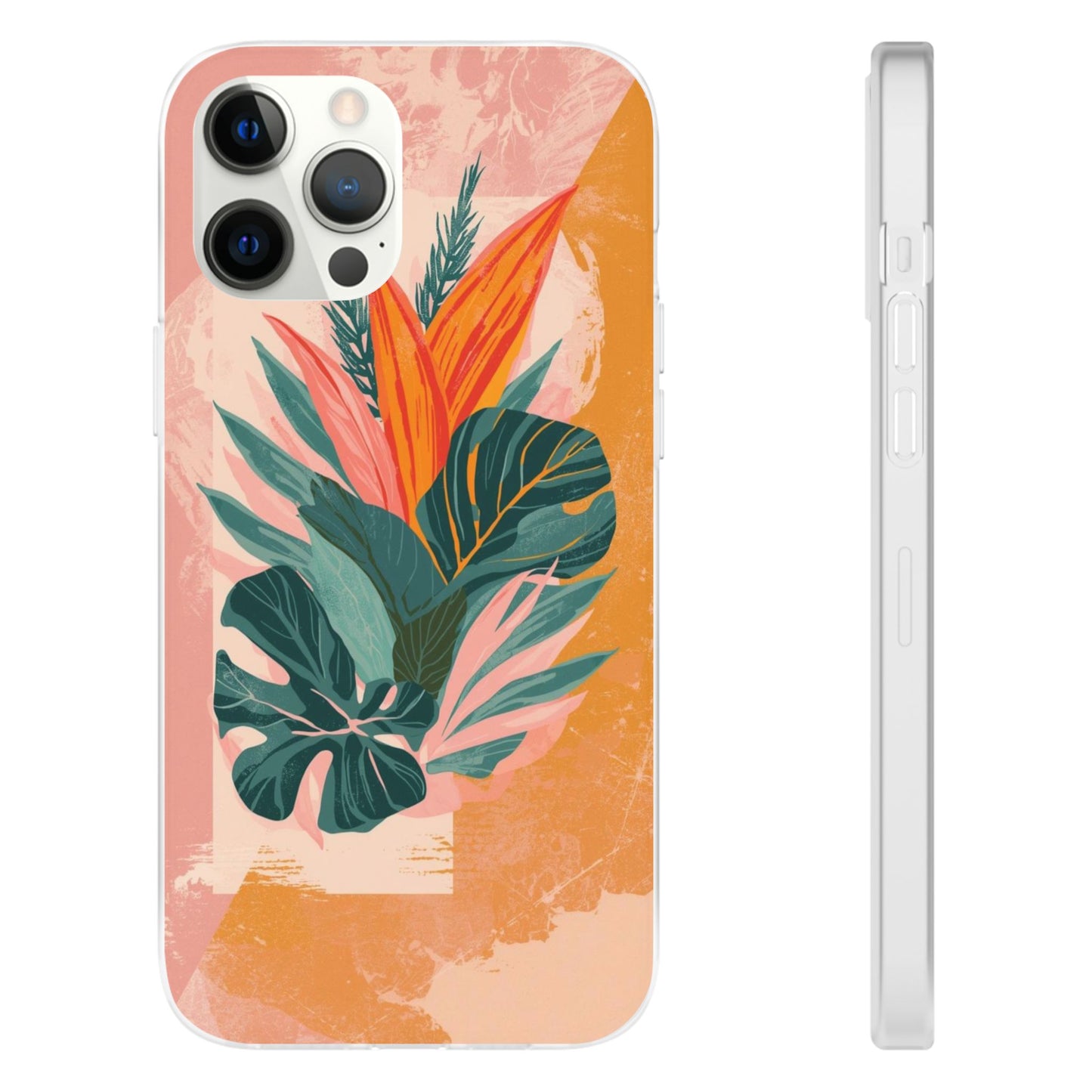 Tropical Botanical Phone Case — Pink & Orange Floral Flexi Case