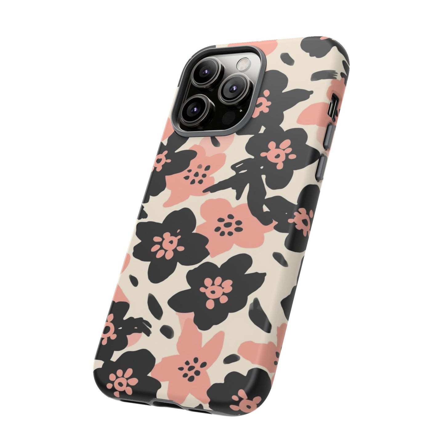 Floral Phone Case — Pink & Black Retro Blossom Protective Cover