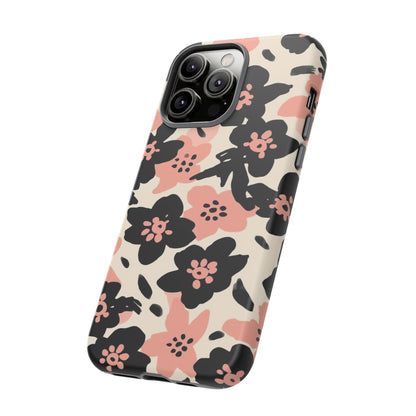 Floral Phone Case — Pink & Black Retro Blossom Protective Cover
