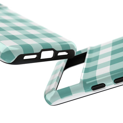 Mint Green Buffalo Check Tough Phone Case — Durable Plaid Protective Cover