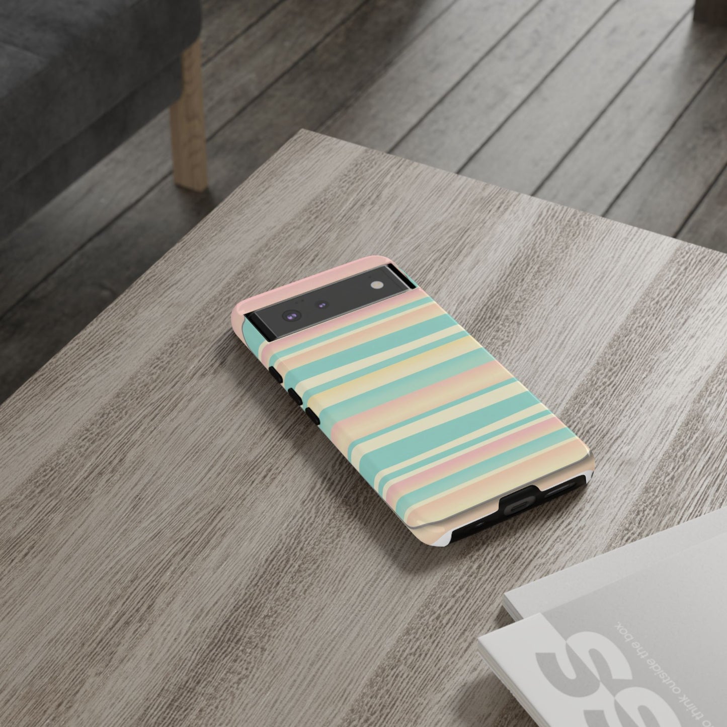 Pastel Striped Tough Phone Case — Mint, Peach & Cream Protective Cover