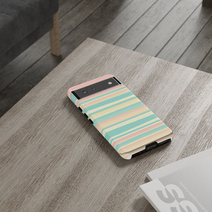 Pastel Striped Tough Phone Case — Mint, Peach & Cream Protective Cover