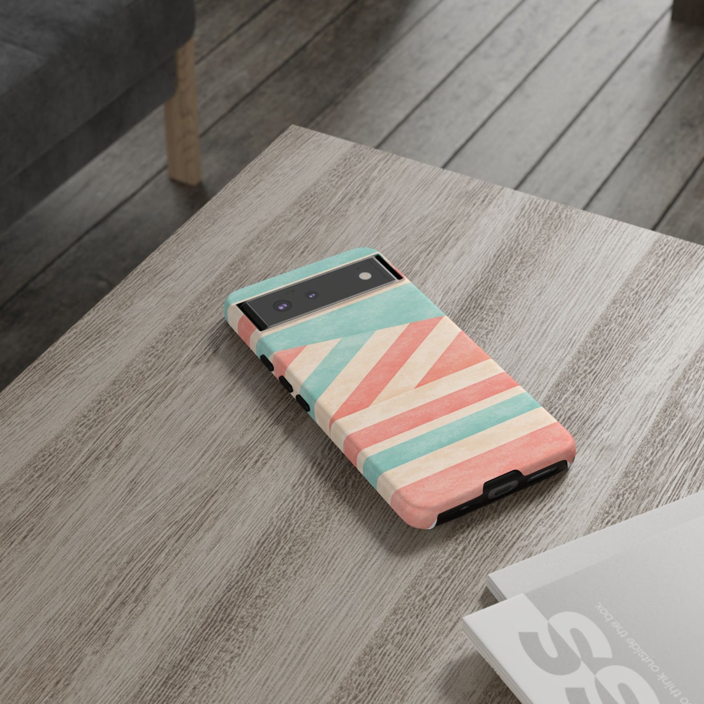 Pastel Stripes Tough Phone Case – Retro Coral & Teal Protective Cover