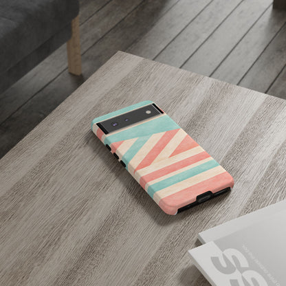 Pastel Stripes Tough Phone Case – Retro Coral & Teal Protective Cover