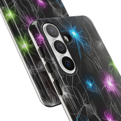 Neon Floral Tough Phone Case — Glow Flower Protective iPhone Cover