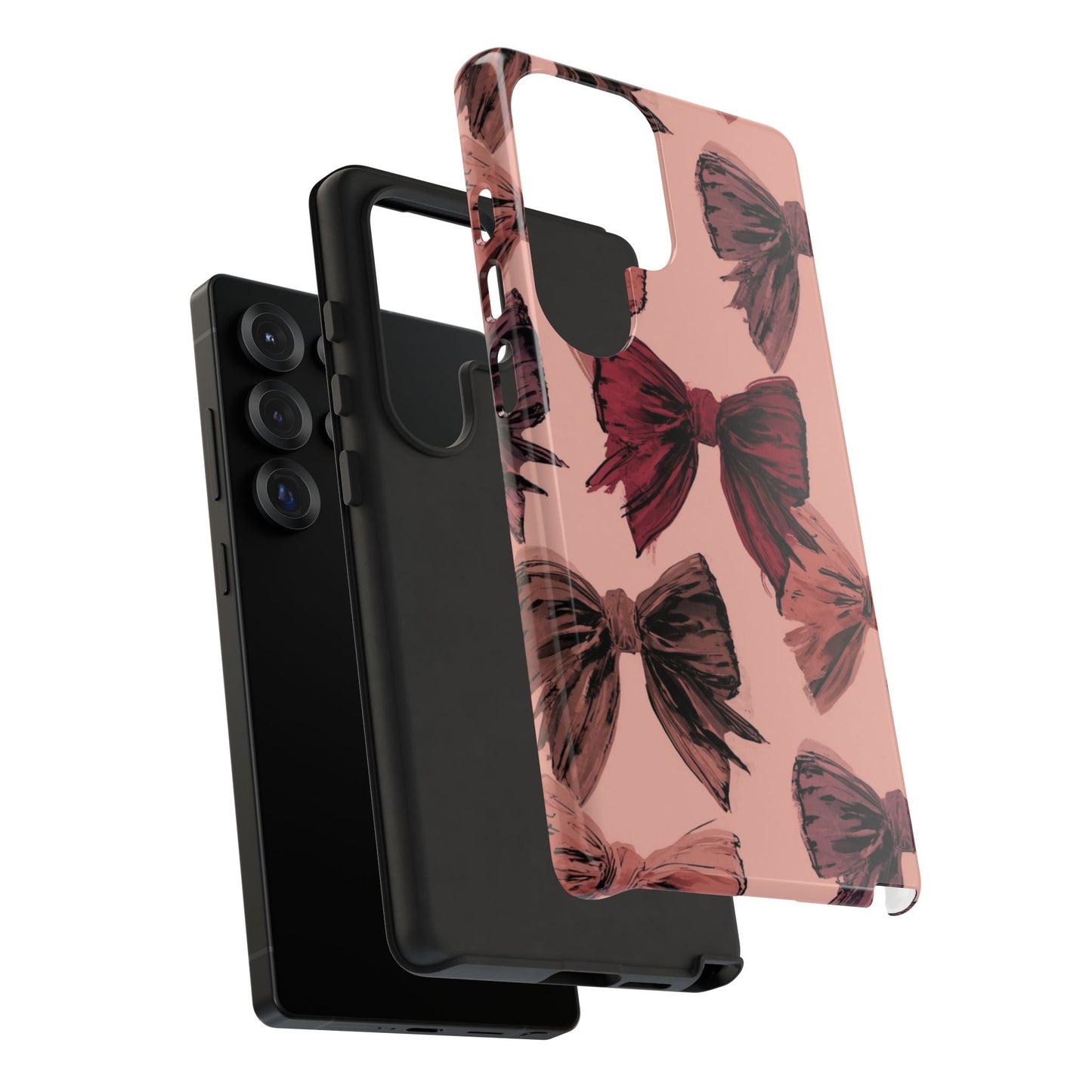 Bow Pattern Tough Phone Case — Pink Watercolor Bows Protective iPhone Cover