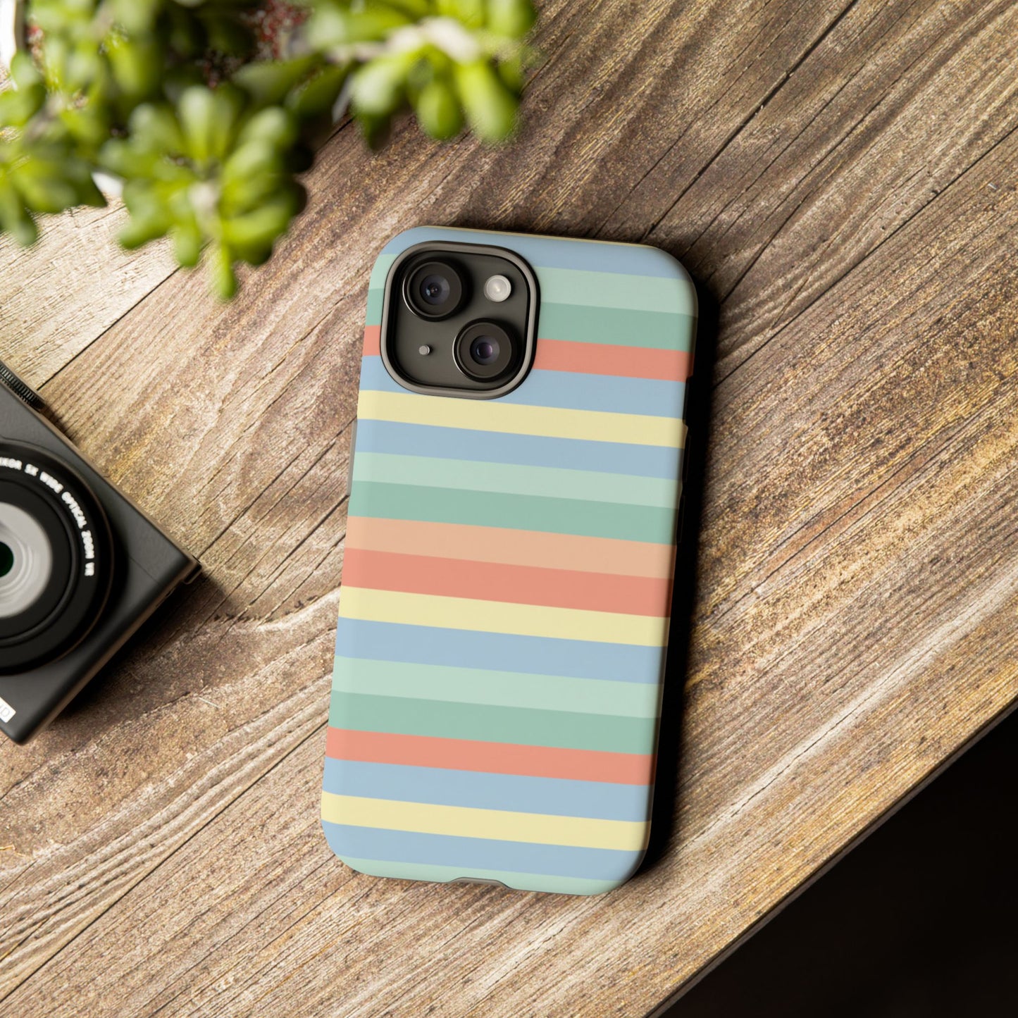 Pastel Striped Phone Case — Retro Horizontal Multi-Color Tough Case