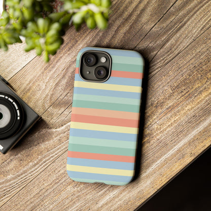 Pastel Striped Phone Case — Retro Horizontal Multi-Color Tough Case