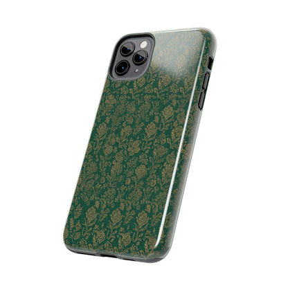 Vintage Floral Tough Phone Case — Green Damask Protective Cover