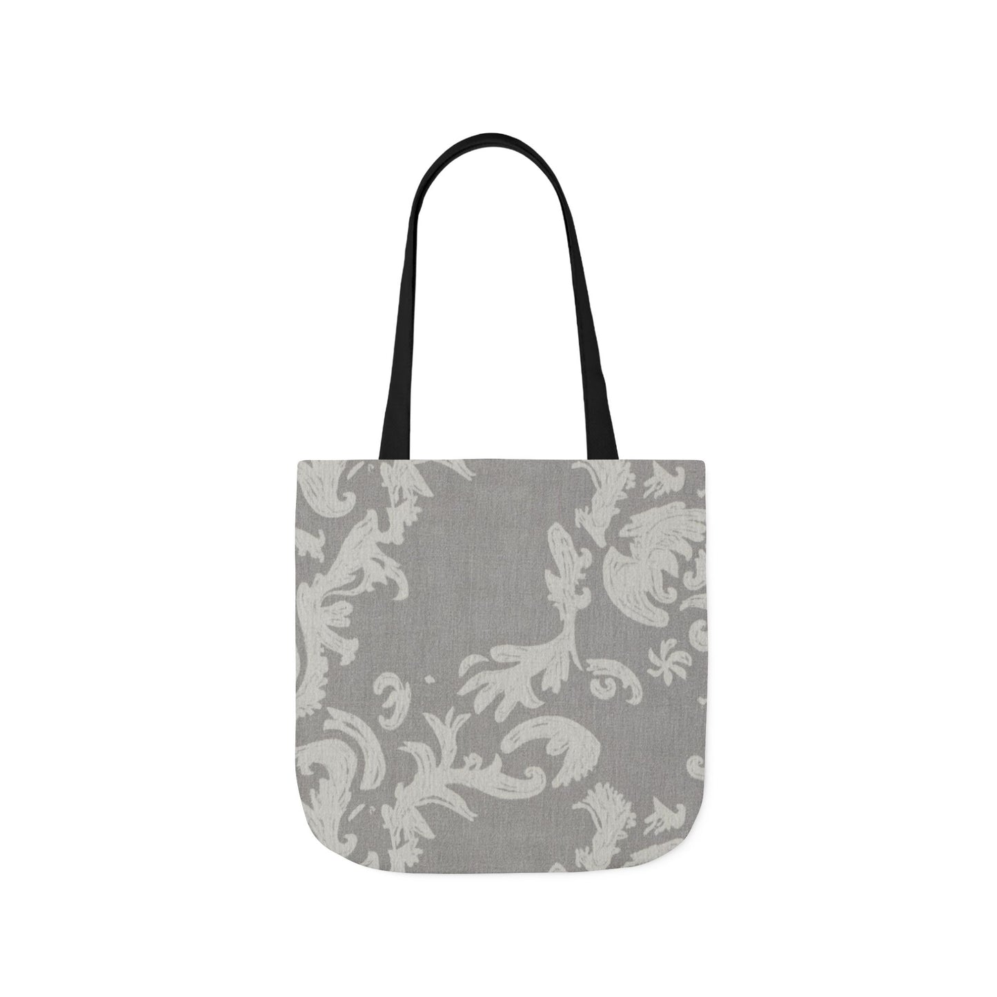 Gray Damask Canvas Tote Bag with Black Straps
