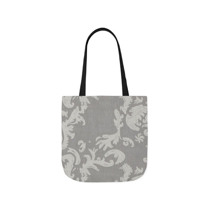 Gray Damask Canvas Tote Bag with Black Straps