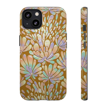 Floral Burst Tough Phone Case – Gold Pastel Botanical Protection