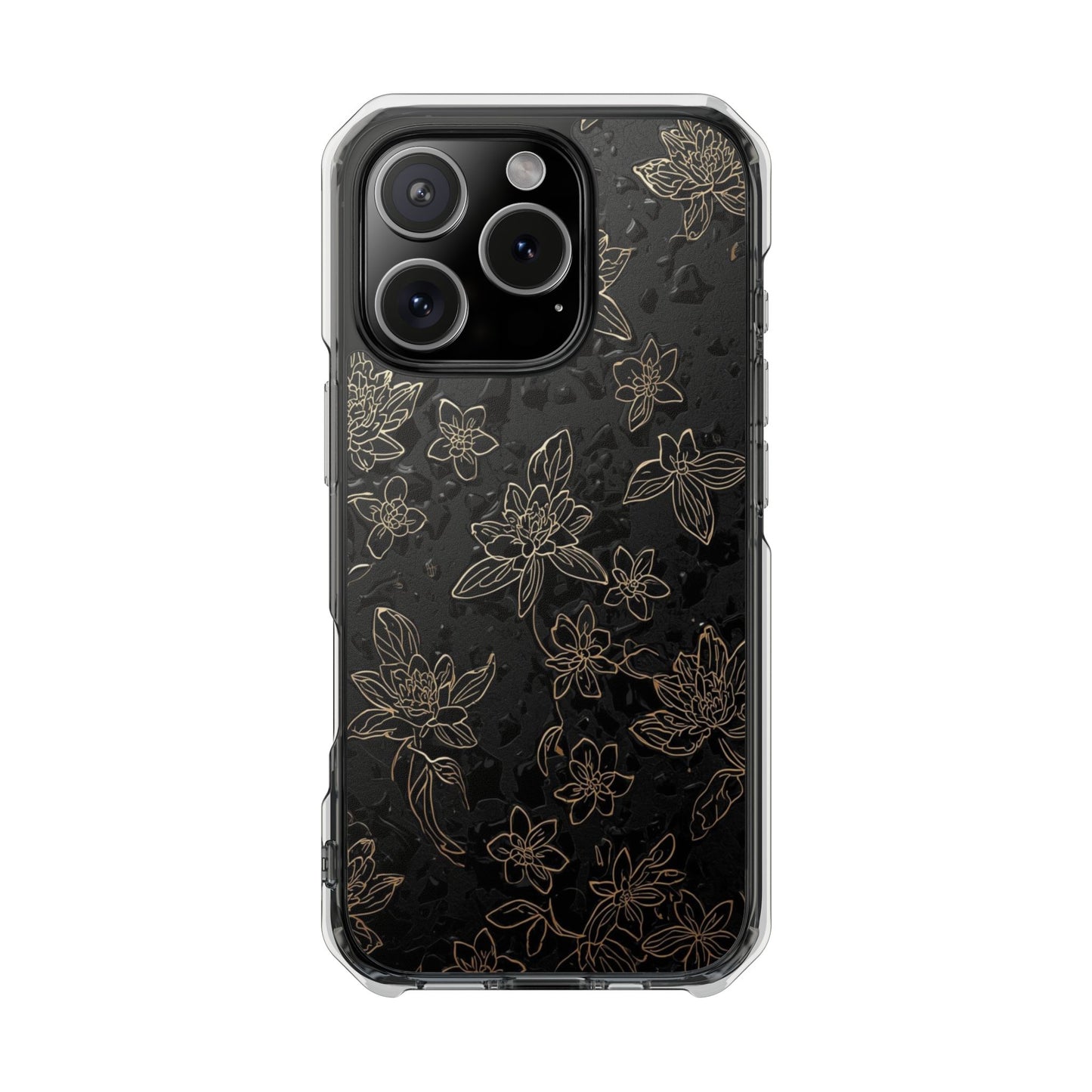 Clear Magnetic Impact Phone Case — Subtle Gold Floral Design