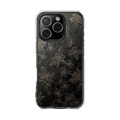 Clear Magnetic Impact Phone Case — Subtle Gold Floral Design