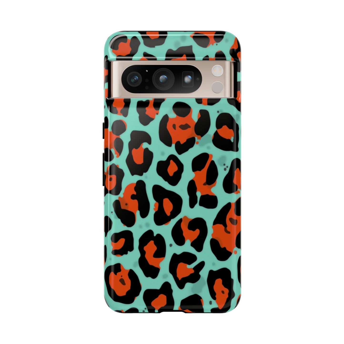 Leopard Print Tough Phone Case — Teal & Rust Protective iPhone Cover