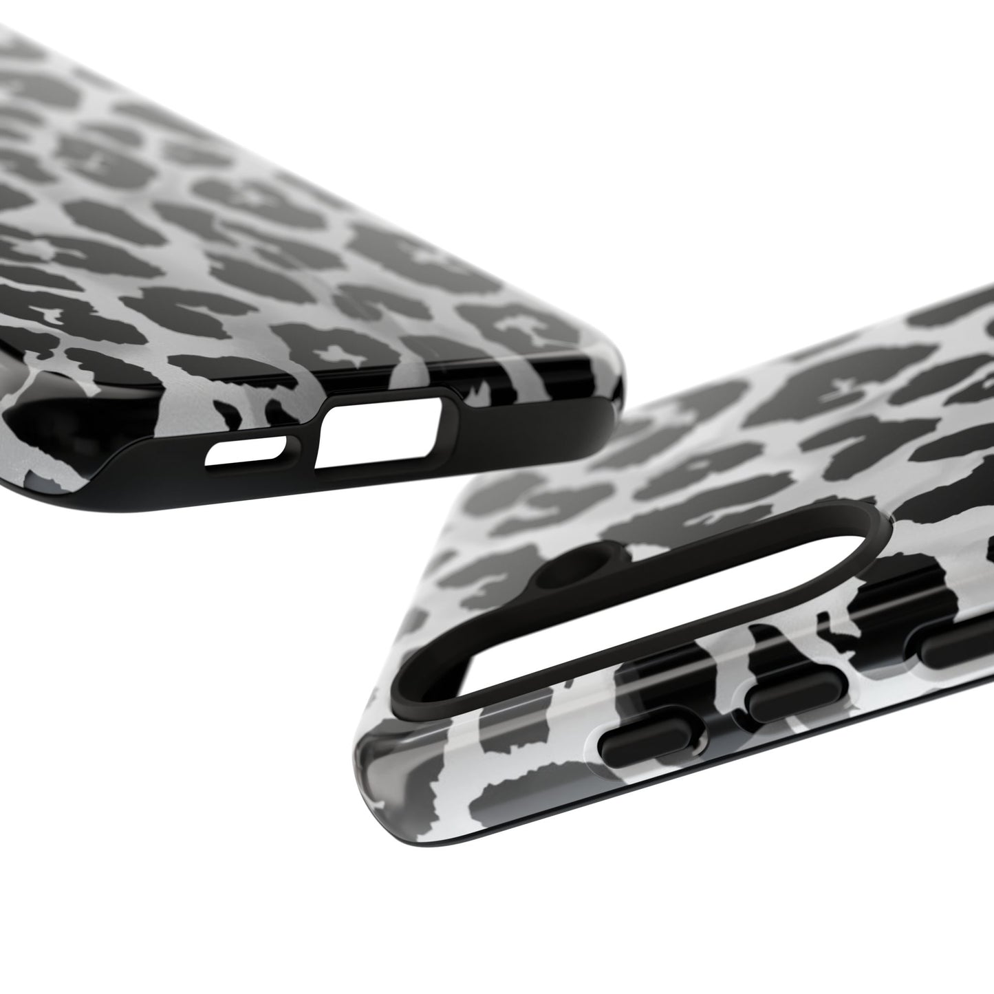 Leopard Print Tough Phone Case – Black & White Animal Pattern Protective Cover